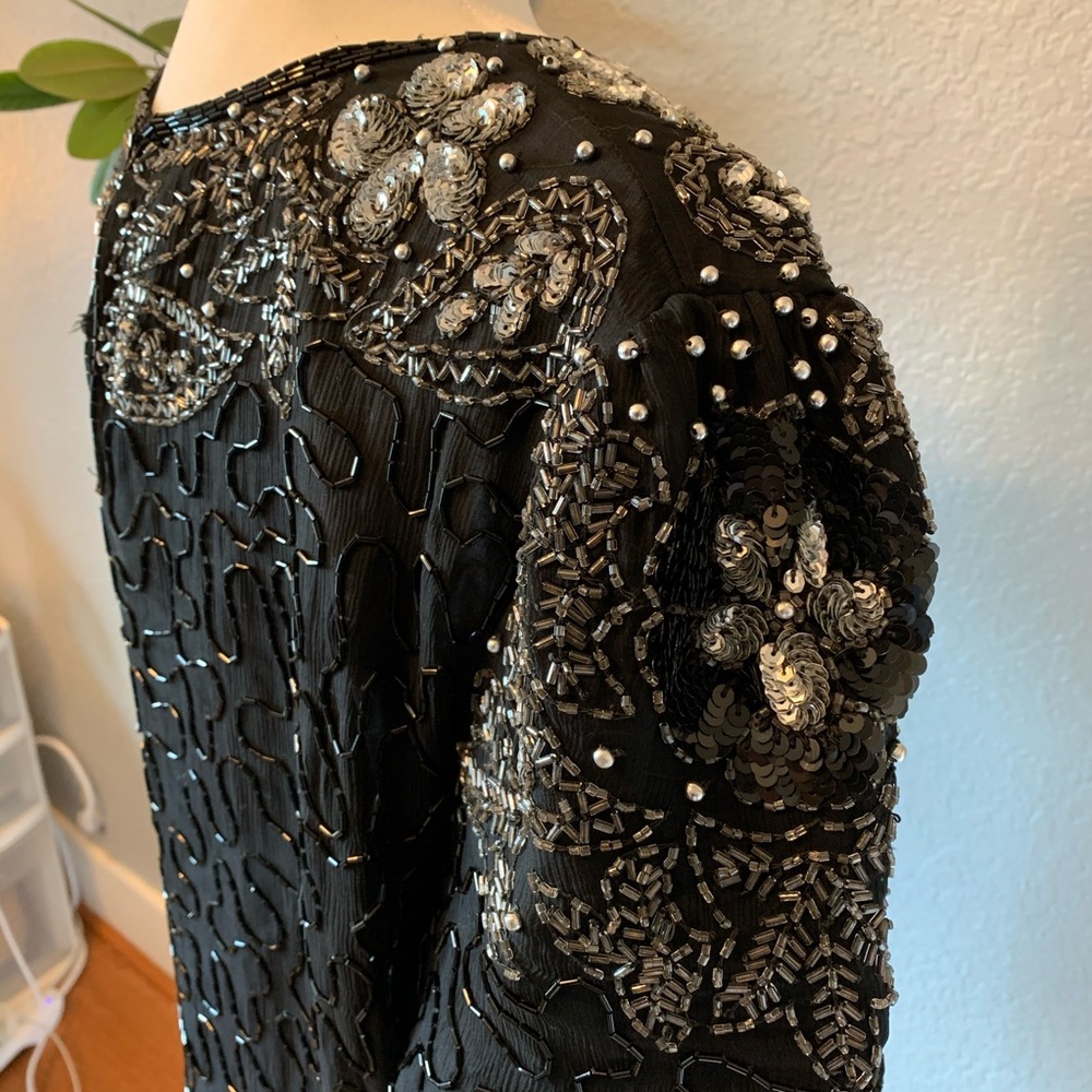 Beaded Top 100% Silk Black Made in India L - Picture 7 of 8